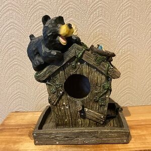 Cute Bear and Birdhouse Decorative Figurine Birdhouse
